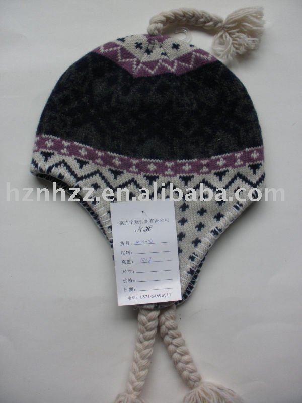 Earflap Wool Cap. winter knitted wool hat,