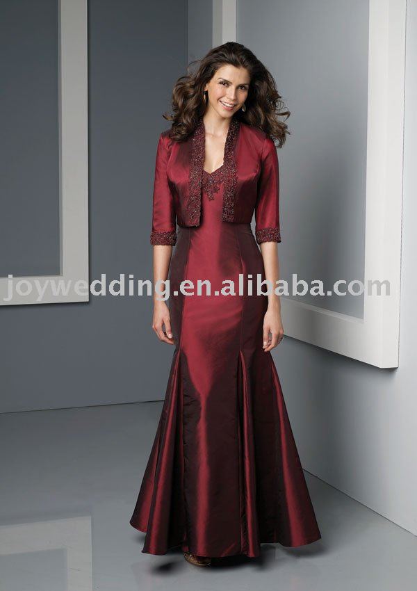 MM0538 short sleeve wine red taffeta mother of the bride dress