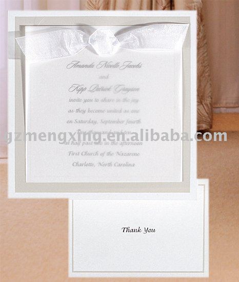 Wedding invitation card with a cute ribbon bow on the top and a match thank
