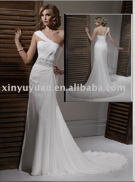 OneShoulder Romantic Chiffon Beach Wedding dress MA816