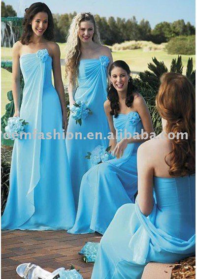 Bridesmaids Dresses  Sleeves on Dress 2011 Hl Bm295 Sales  Buy Hot Sale Blue Chiffon Bridesmaid Dress