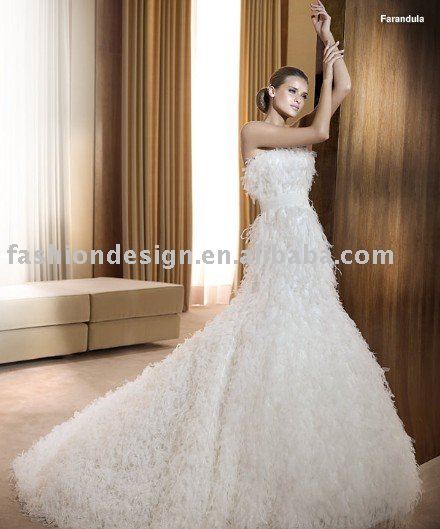 AW149 strapless feather long trailing 2011 latest style wedding dresses