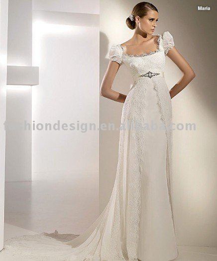 AH144 short sleeve lace chiffon long trailing 2011designer wedding dress