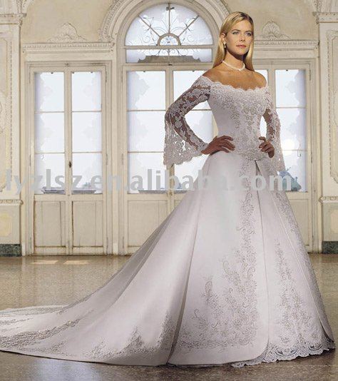 HY0885 popular long sleeve bridal wedding gown