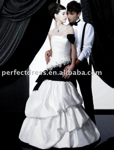Swarovski crystal black and white wedding dress NSW0891