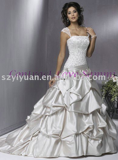 2011 vintage crystal bead short sleeve lace bridal wedding dress