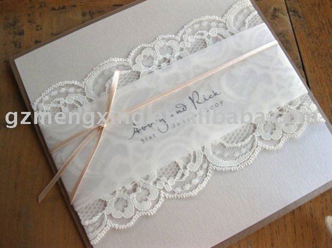 Light Pink Wedding Cards with Lace And Ribbon EA821