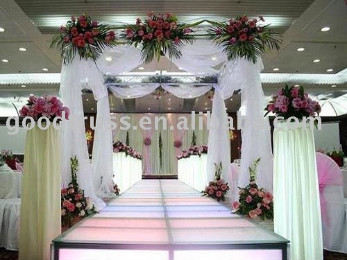indoor hall glass stage wedding decor
