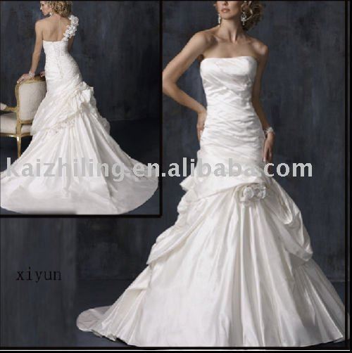 Strapless drape flower ball puffy wedding dress bride gown bridal dress