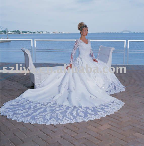 country wedding gown with long sleeves