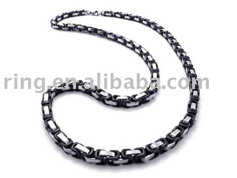 silver chain necklace for men. Men#39;s Black Silver Tone