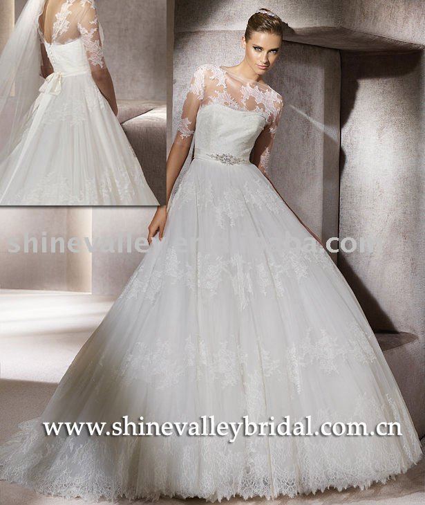 Lace Princess Designer Ball GownPuffy Wedding DressPV340Customer Made