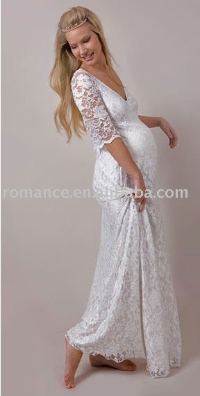 pregnancy wedding dress with lace sleeves