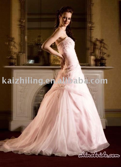2011 pink lace applique bead wedding dress