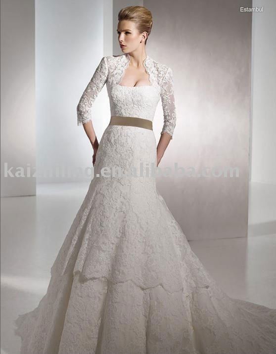 lace ribbons long sleeves wedding dress 2011 hot bridal gown