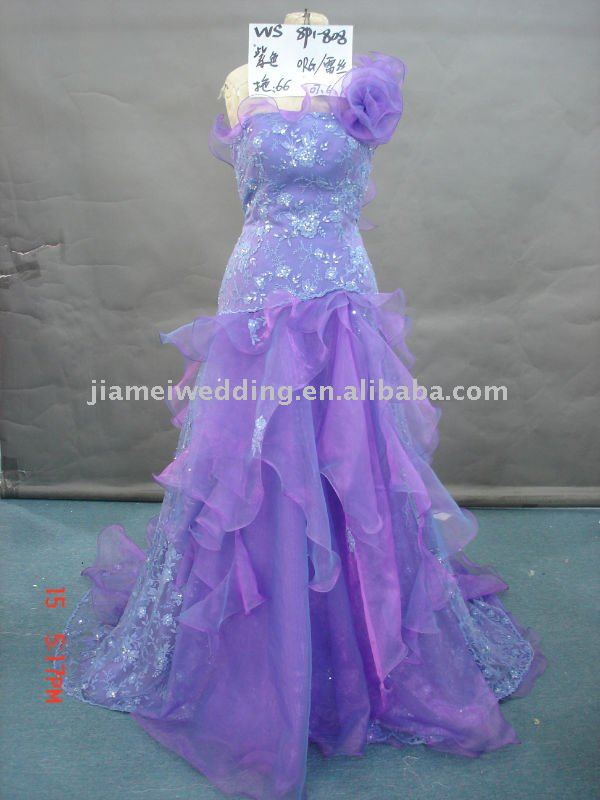 Beautiful backless purple and lace wedding dress SP1808