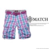 Matchic men's grid cargo pants for boys summer shorts S3621 pink(China (Mainland))