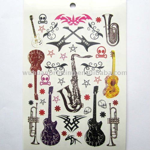 guitar temporary tattoos 1sticker with different shape and designs