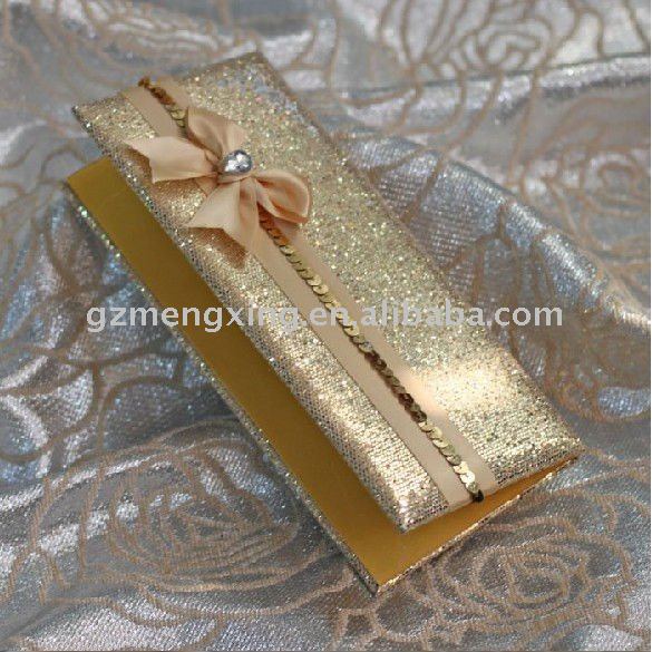 See larger image Gold Glittering Fabric Handbag Wedding Invitation 