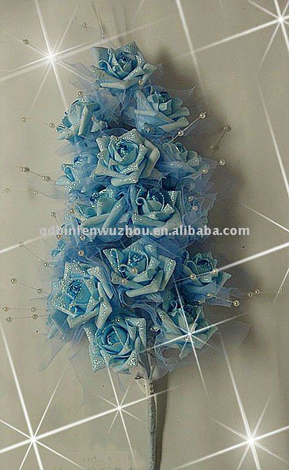 Blue Artificial Roses Flowers Bunches for Wedding Decoration