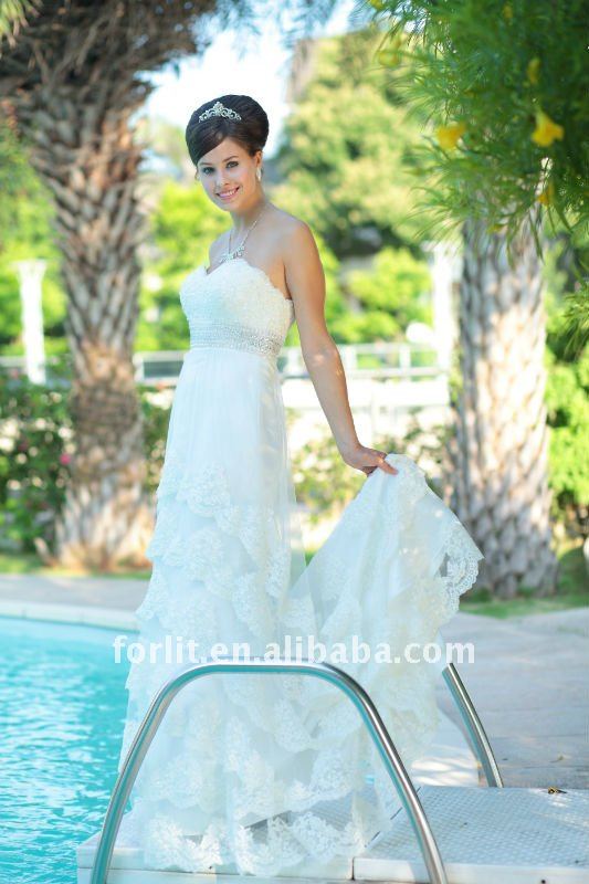 Lace wedding dress with beaded waistband
