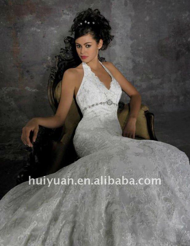 halter deep V neck grecian style wedding dresses