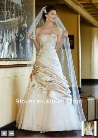 Satin Ball Gown 2012 with Appliques and Tulle Underlay wedding dress V3179