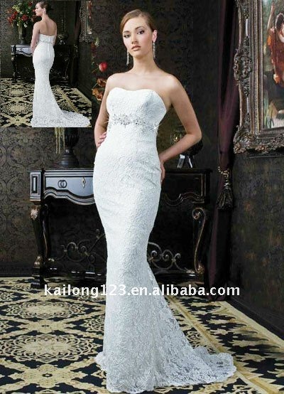 Fantastic Strapless Sweetheart Crystal Beading Lace White Wedding dress