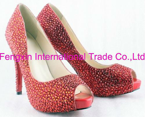 2012 high heel party shoes red rhinestone wedding party shoes