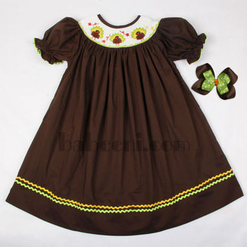 Smocked turkey bishop dress