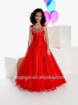 Hot Sell Suzhou Cute Girls party dresses 2012 Long Red Flower Girl Dress Pop