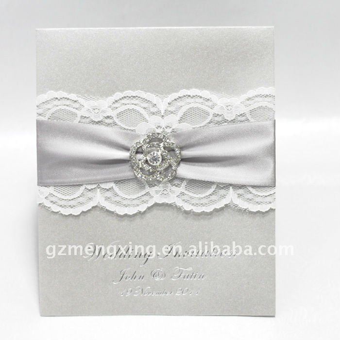 Unique Elegant Wedding Cards With Nice Lace And Rhinestone Buckles 