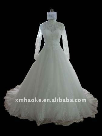 B0471L Aline Long Sleeves Cathedral Train Arabic Wedding Dress