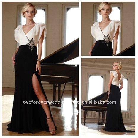 Black Dress  Sleeves on 2012 Style Black And White Short Sleeves Evening Gowns  View Evening