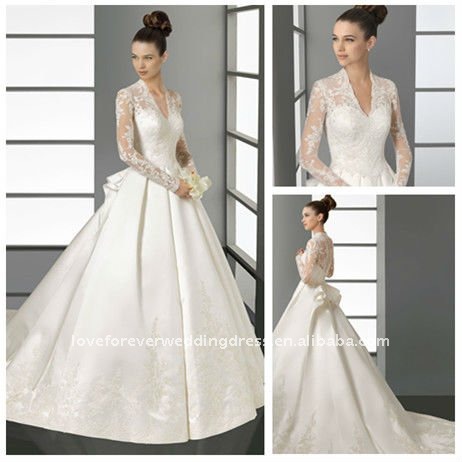 Cathedral Train Ball Gown Long Sleeve Lace Wedding Dresses