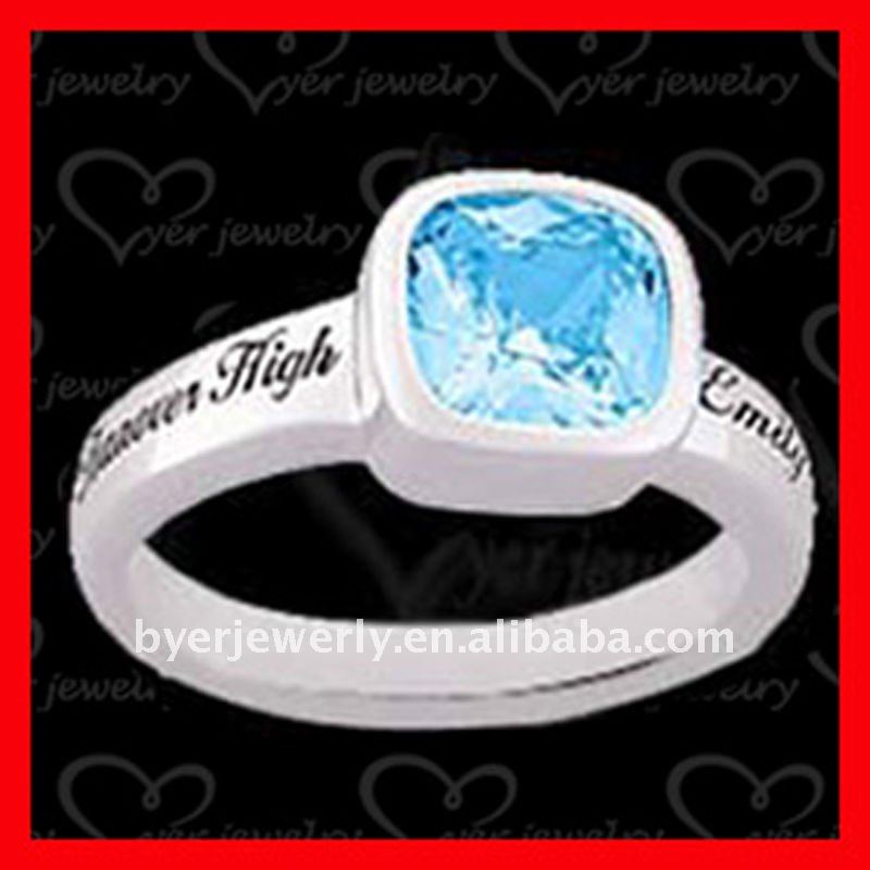 School Rings on School Class Ring With Light Blue Stone Setting High School Class Ring