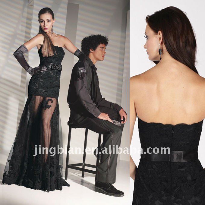 Lace sexy little black Evening Dress with sheer cover up skirt