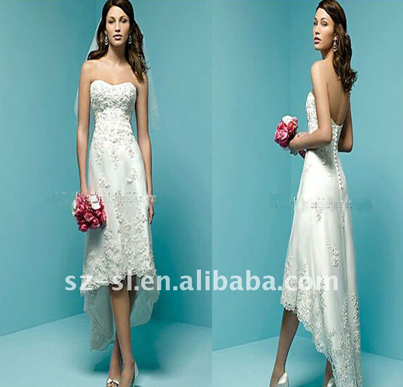 SLx0418 lace open back front short and long back wedding dress