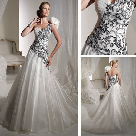 Black  White Wedding Dresses on Wd3141 One Shoulder Black And White Wedding Dresses 2012 Sales  Buy