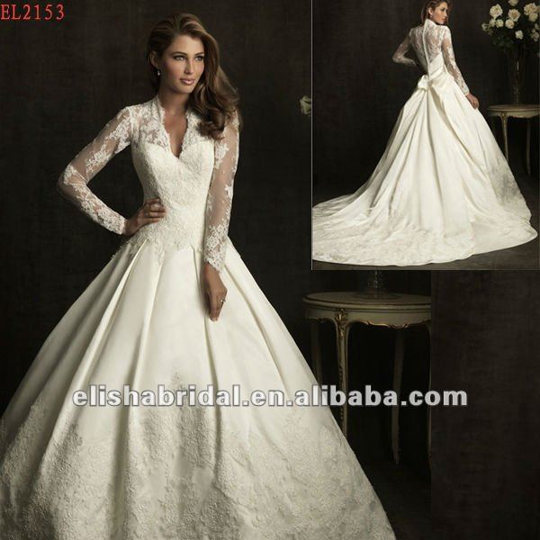 Hot Ball Gown Chapel Long Train 2012 Long Sleeve Wedding Dresses