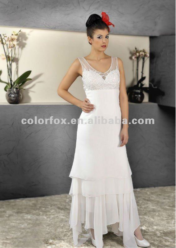 Courtlike Appliqued Lace Top Layered Chiffon Bridal Wedding Gown 2012