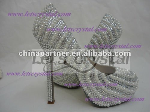 white crystal and pearls wedding shoes