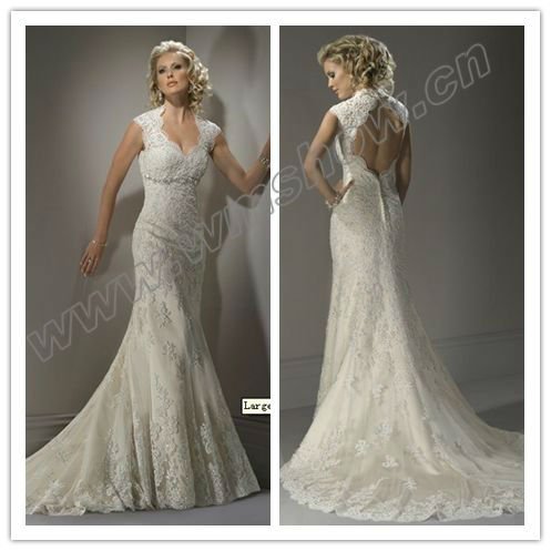 New Style Capsleeve Open Back Lace Bridal Wedding Dress