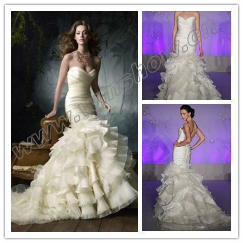 New Arrival Sweetheart Corset Organza Layers Mermaid Wedding Dress 2012
