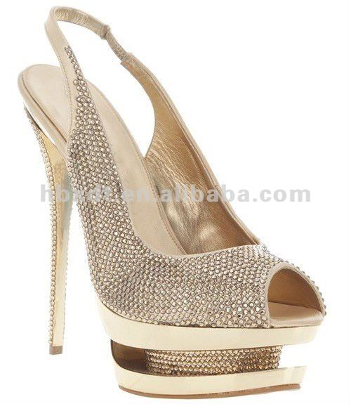 golden diamond fashion women wedding shoes high heel party dress 
