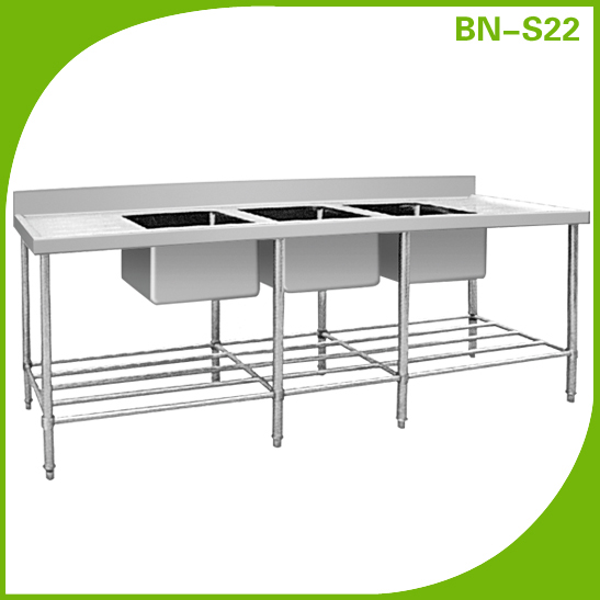 Restaurant Stainless Steel Equipment 3 Compartment Sink Bench/Table