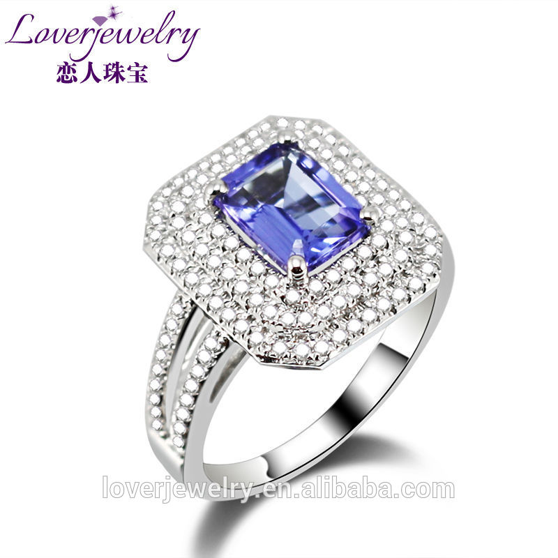 ... Stone Tanzanite Ring With 0.78Ct Diamond In Solid 14K White Gold Ring