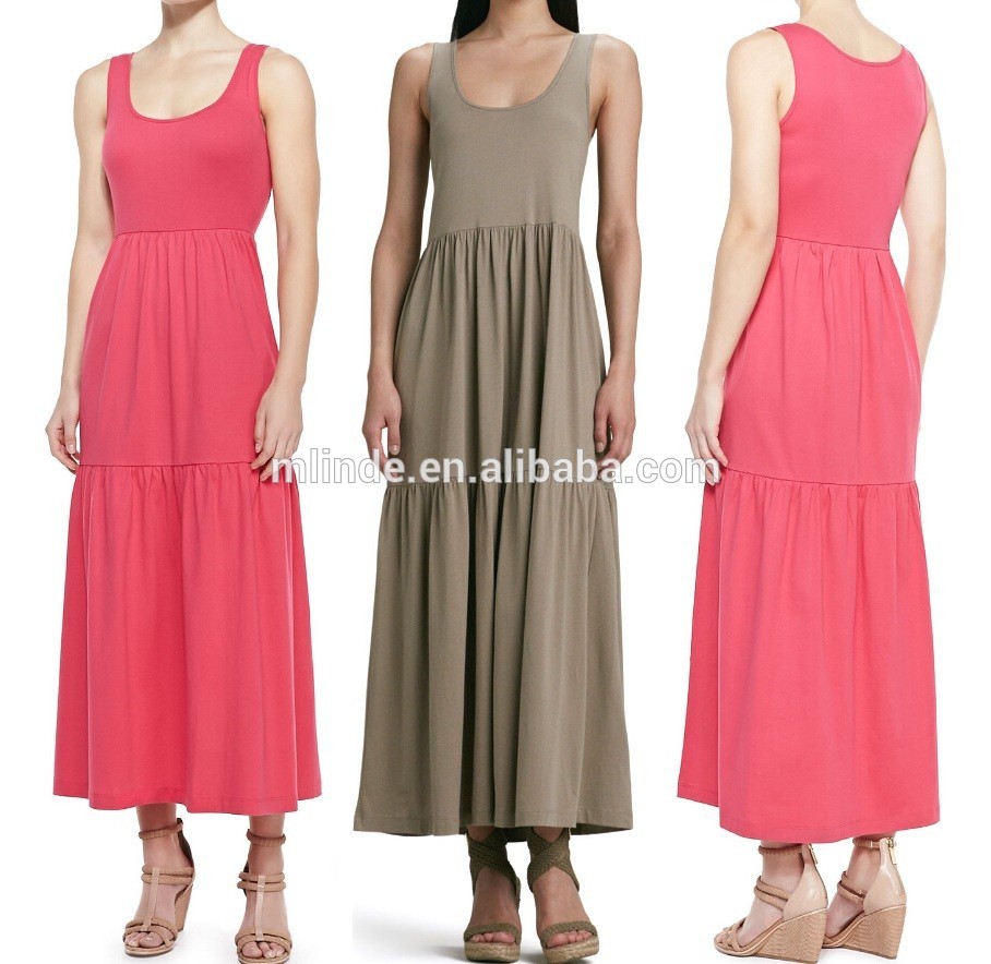 Cotton knit long tank dresses