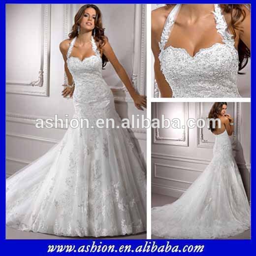 Halter wedding dress with rhinestones