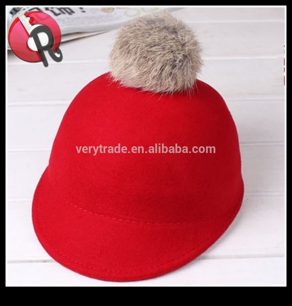 kids children wool felt baseball cap hat with pompom on top